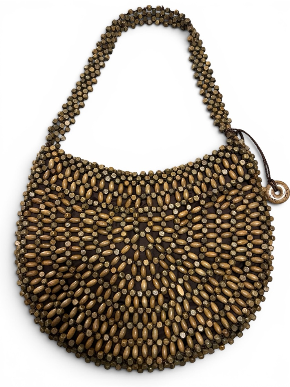 The Sak Montara Vintage Wood Beaded Hobo Bag Brown
